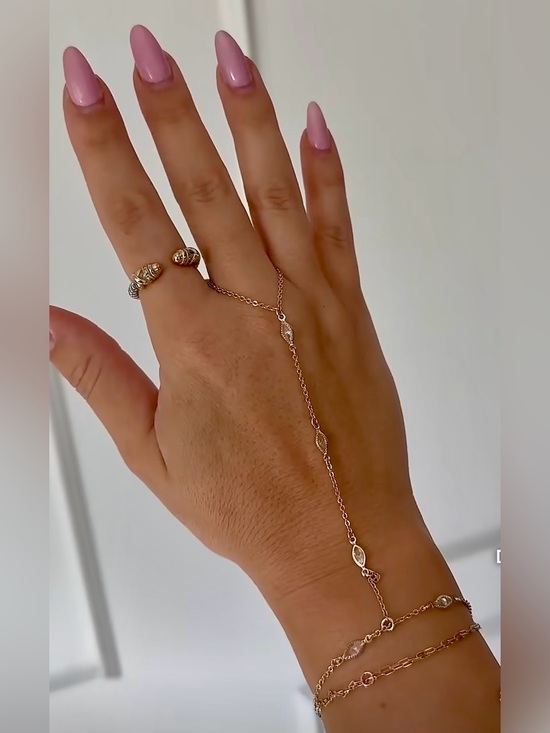 Ch Crystal Haze Jewelry - CRYSTAL HAZE Gold Marquise Link Hand Chain Bracelet and Ring 17”x 2”